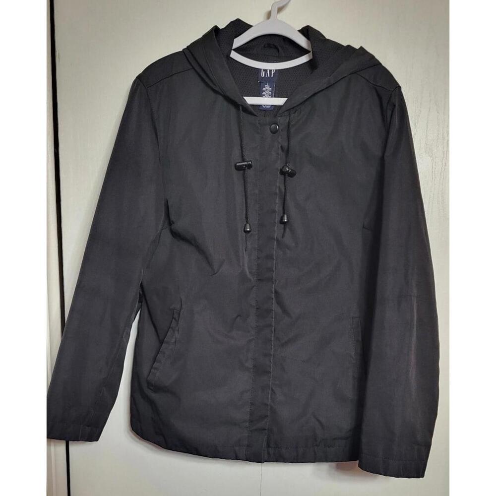 Gap women's Windbuster waterproof hooded jacket Black Size L  front zipper /snap